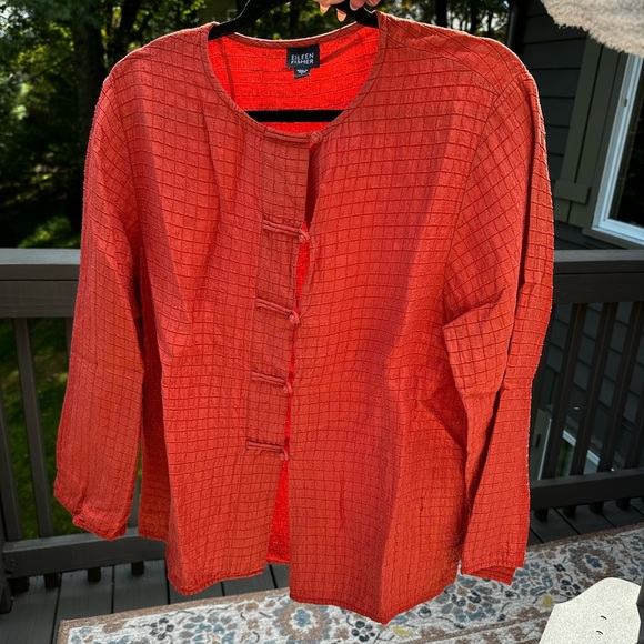 Eileen Fisher Women’s Mandarin Silk Cardigan Jacket Frog Button Size Large - Picture 1 of 8